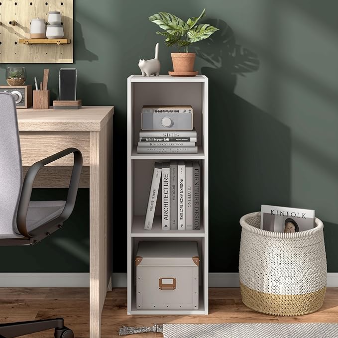 Homes: Inside + Out Apexa 3-Cube Storage Organizer Shelves, Stackable Wood Bookcase Fits Cubby Bins for Organization, Dorm Teen Room Decor & Home Office, Taupe Grey