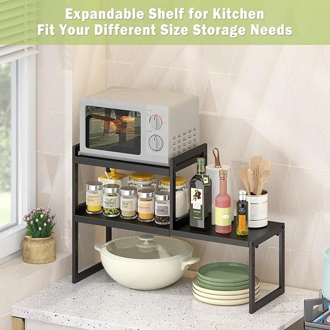 Expandable Kitchen Countertop Organizer, Black, 2 Pack