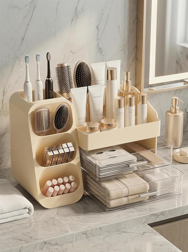 Makeup Organizer for Vanity, Crystal Cream