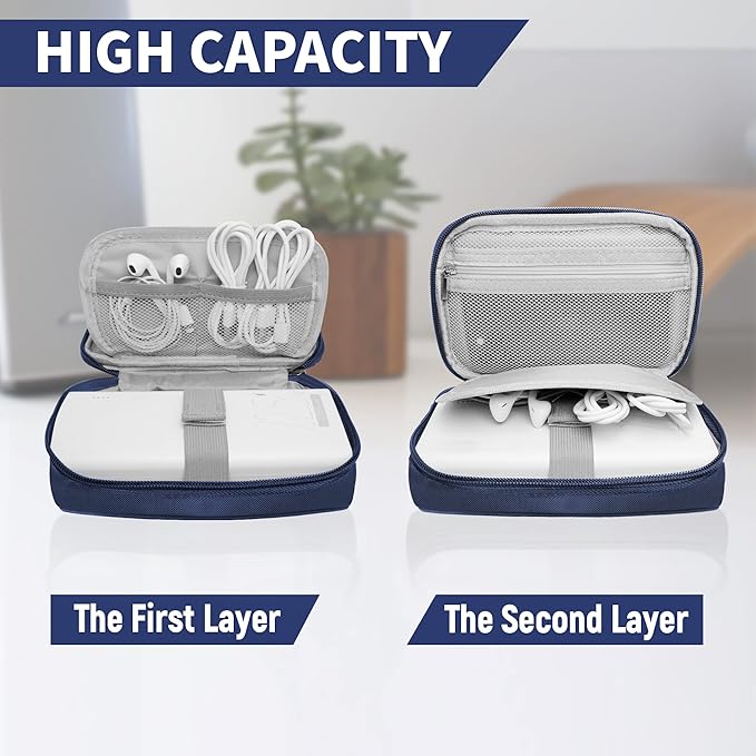 Lcsmaokin Travel Cable Organizer Bag Pouch Electronic Accessories Carry Case Portable Waterproof All-in-One Storage Bag for Cable,Charger, Phone, Hard Drive，SD Card-Navy Blue