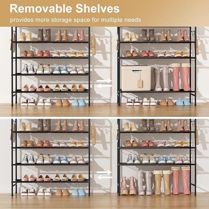 5 Tier Shoe Rack 33" Wide Metal Shoe Organizer Long Shoe Storage with 4 Side
