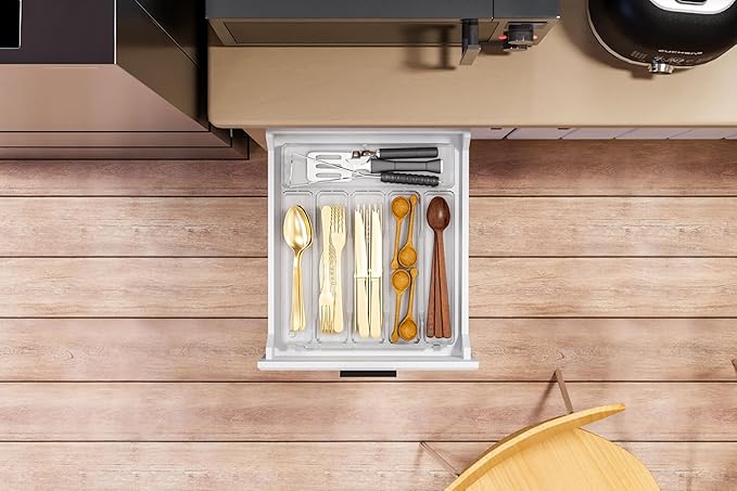 Clear Large Silverware Organizer 12 inch Wide for Kitchen Drawers