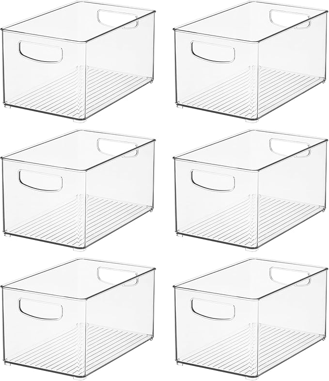 Stackable Clear Plastic Bin, 6-Pack