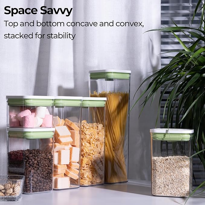 linoroso Pop Airtight Food Storage Containers with Time Recording Lids, BPA-Free Stackable Plastic Storage Containers Set of 4, Dry Cereal Container Set for Pantry Countertop Fridge Organization