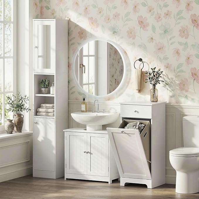 23.5" Pedestal Sink Storage Cabinet, White