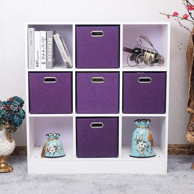 Storage Boxes, Foldable Organiser Cube Basket Bin, 28×28×28cm/4pcs, Purple
