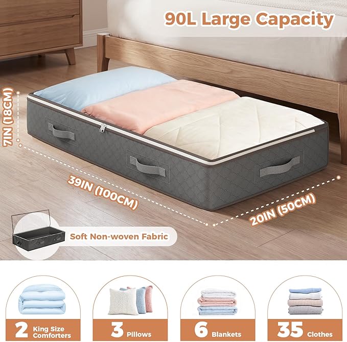 Budding Joy 90L Under Bed Storage Containers, Grey