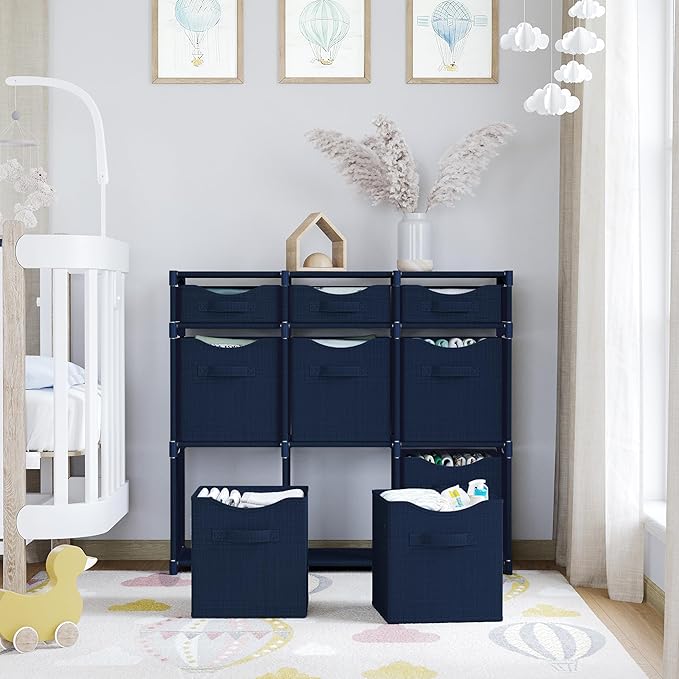 Cube Storage Organizer with Storage Bins Included - The Perfect Closet Organizers and Storage Solution. Includes 9 Storage Cubes, Great For Toy Storage, Closet Storage, Clothes Storage (Navy)