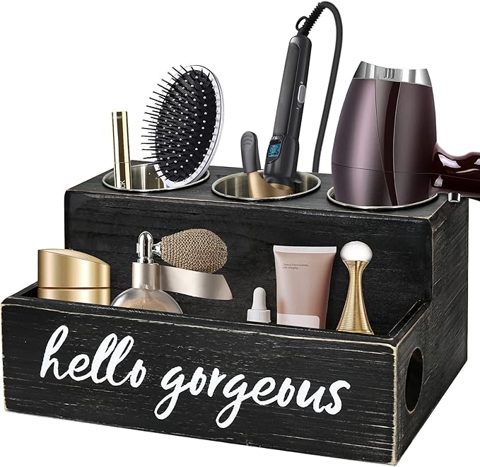 Unistyle Hair Blow Dryer Holder Black Curling Iron Holder Countertop, Hair Tools & Styling Supplies Organizer Flat ,Bathroom Counter Organizer for Accessories, Makeup, Toiletries Storage