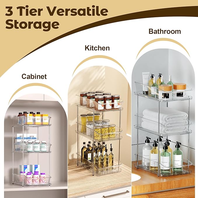 3 Tier Under Sink Organizer, Pull-Out Storage Organizer with Dividers