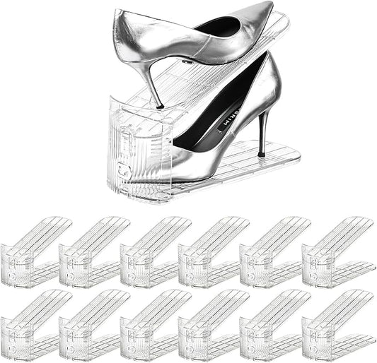 Shoe Slots Organizer，12Pack Clear Shoe Stackers for a Pair of Shoes