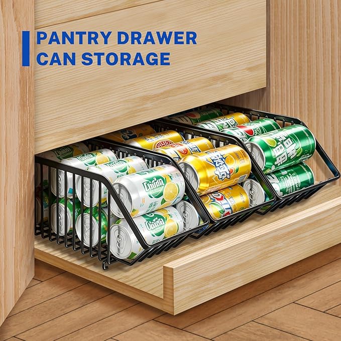 Stackable Soda Can Organizer Rack, Stacking Can Dispensers Refrigerator Organizer Bins Pop Soda Dispenser Canned For Fridge, Freezer, Kitchen, Cabinets (Black, 6)