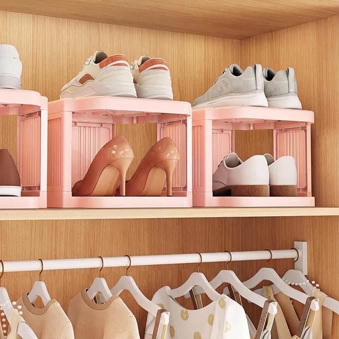10-Tier Vertical Plastic Shoe Rack, Pink