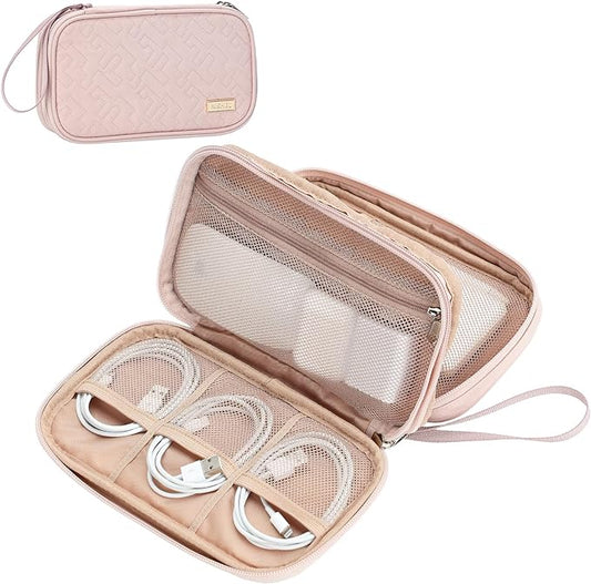 Travel Cord Organizer Case, Double Layers Tech Electronic Bag, Pink