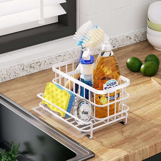 Sink Caddy Sponge Holder, Kitchen Sink Organizer with Drain Tray