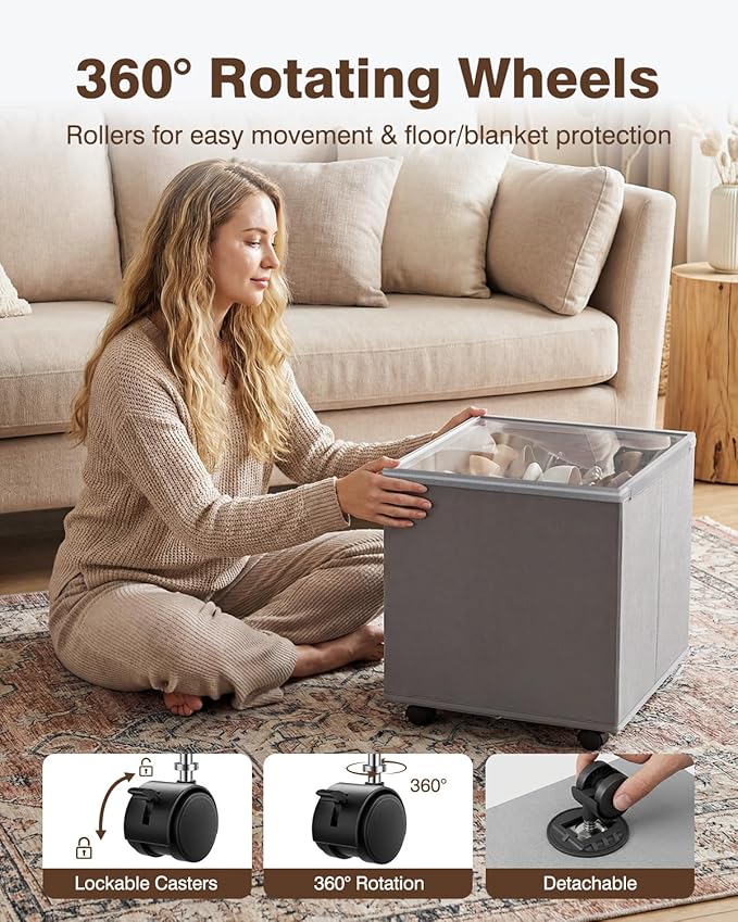 HOUSE AGAIN Shoe Organizer for Closet, 2 Pack Shoe Storage Organizer with Wheels, Foldable Shoe Storage Box with Adjustable Dividers and Clear Cover, Reinforced Handles, Fits up to 16-32 Pairs, Gray