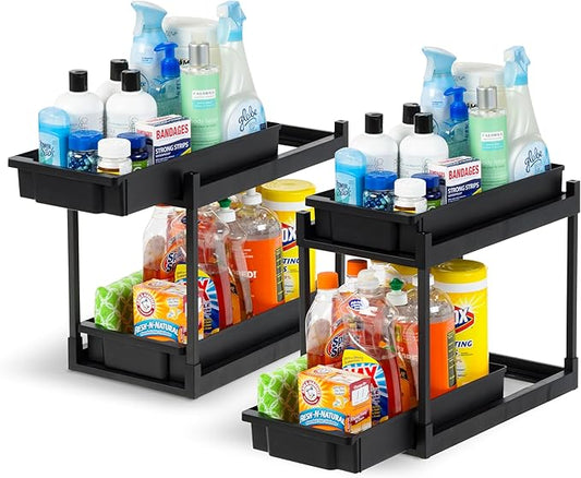 USA Under Sink Organizer, 2 Pack, Pull Out Under Cabinet Organizers and Storage