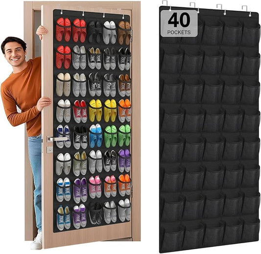 Over the Door Shoe Organizer, 40-Pocket Hanging Shoe Rack for Closet Door