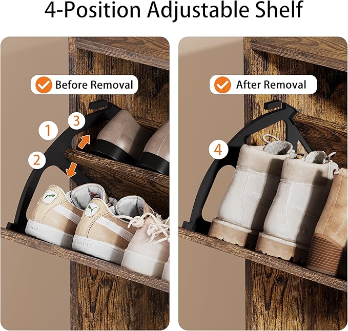 Shoe Storage Cabinet, Wood Shoe Organizer for Entryway with 3 Flip Drawers, Freestanding Shoe Rack w/h Adjustable Shelf,Narrow Shoe Dresser for Front Door Entrance(Brown, 47.2" x 31.5" x 9.25")