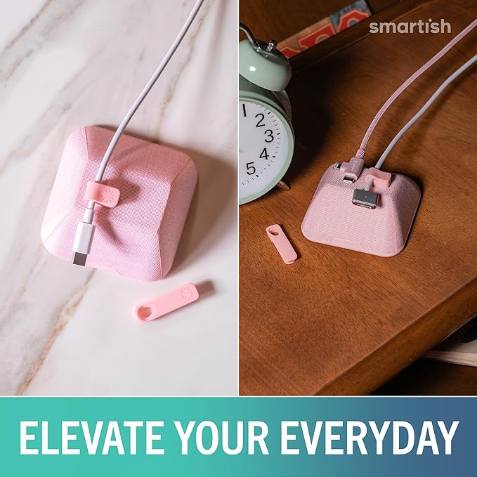 Smartish® Magnetic Cord Holder - Cable Wrangler Organizer with Magnet Clips for Charger Management on Desktop, Nightstand for USB-C + Lightning - I'm Blushing