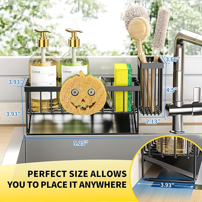 Cisily Kitchen Sink Caddy Organzier with High Brush Holder, 9.25″)