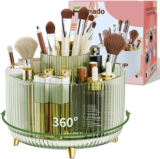 Fanado 360° Rotate Makeup Brush Holder Organizer, Clear Green