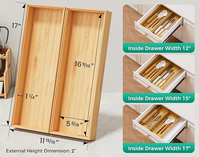 Long Bamboo Kitchen Drawer Organizer Boxes