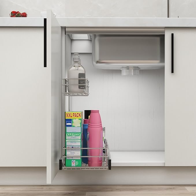 Under Sink Organizer 9" W X17 D, Pull Out Cabinet Organizer 2 Tier, 1 Pack
