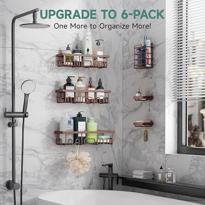 Shower Caddy 6-Pack, No Drilling & Rustproof