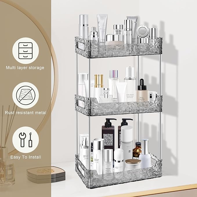 3-Tier Bathroom Counter Organizer Countertop Storage, Grey