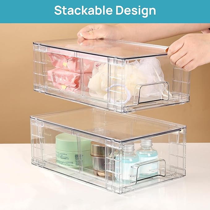 8 Pack Stackable Storage Drawers, Clear Acrylic Drawer Organizers with Handles