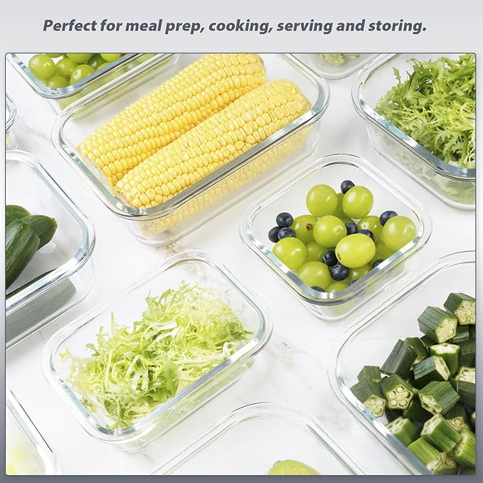 12 Pack Glass Food Storage Containers with Lids