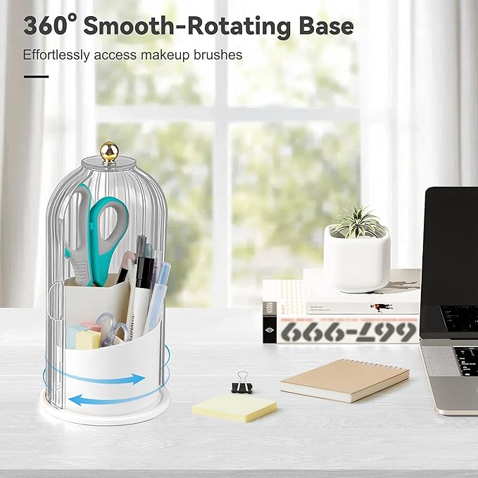 360° Rotating Makeup Brush Holder with Lid, Transparent
