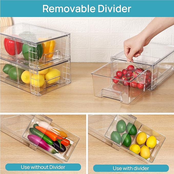 8 Pack Stackable Storage Drawers, Clear Acrylic Drawer Organizers with Handles