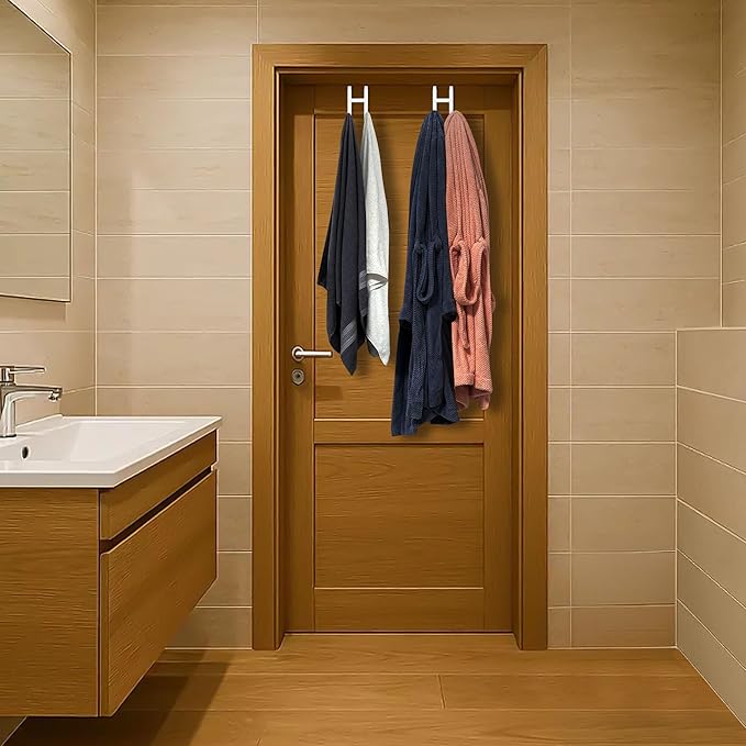 Over the Door Twin Metal Hooks with Plastic Coating 1 Year Returnless Refund 5.5" Fit 0.5" to 1 3/8" Door 2 Sets Heavy Duty Towel Robe Rack Wreath Bathroom Shower Hanger Shoe Organizer Ironing Board