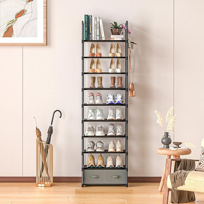 Tall Shoe Rack Narrow 10 Tier Shoes Rack 20 25 Pairs