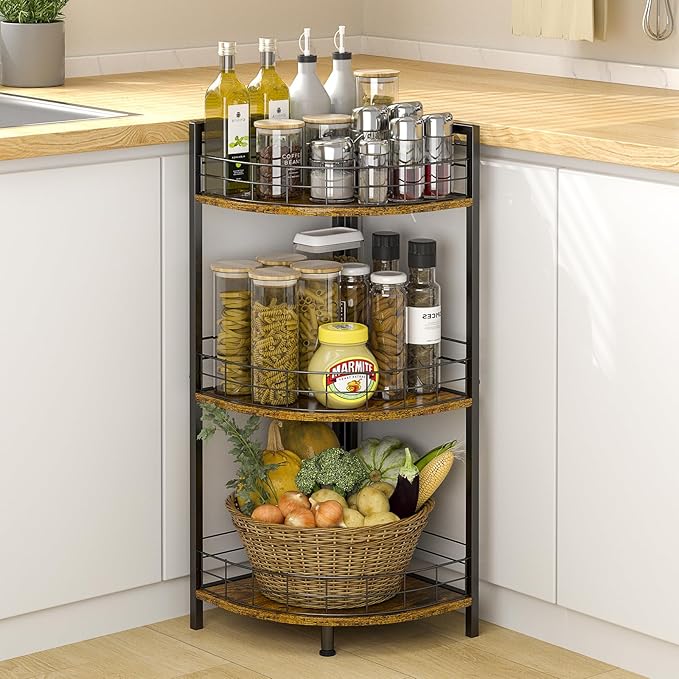 Bathroom Standing Shelf, 3 Tier Corner Stand, Free-Standing Shelf Units
