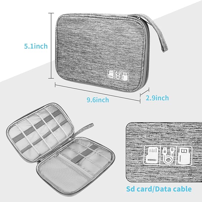 Lcsmaokin Electronics Organizer Travel Case,Electronic Accessories Storage Bag,Portable Waterproof Cable Organizer Bag,with 5 Cable Ties，for Travel,Work-Grey