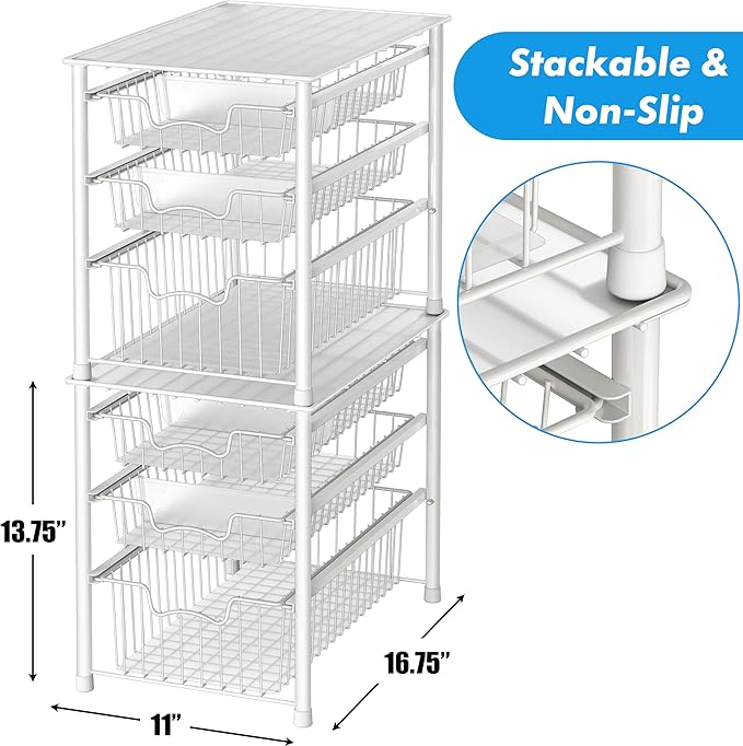 Simple Houseware Stackable 3 Tier Sliding Basket Organizer Drawer, White