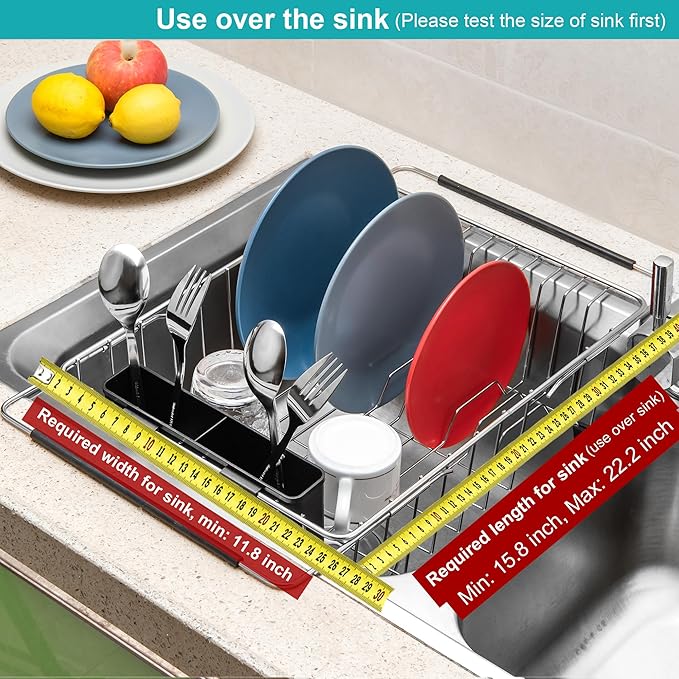 Expandable Multifunctional Dish Drying Rack, Rustproof Stainless Organizer