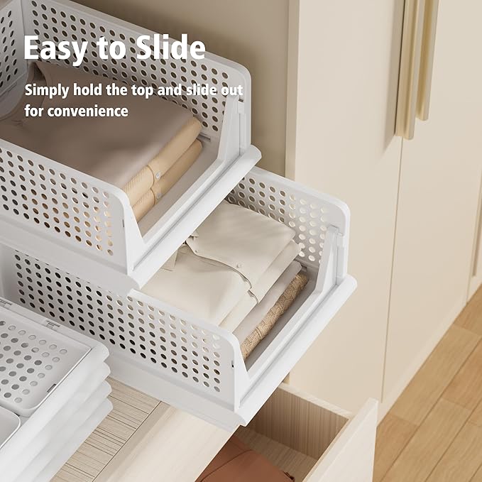 Proarea 5 Pack Stackable Plastic Storage Basket Closet Organizer Bin Foldable Clothes Organizer Storage Drawer Shelf Container for Living Room Bathroom Kitchen Office Laundry Room 5L