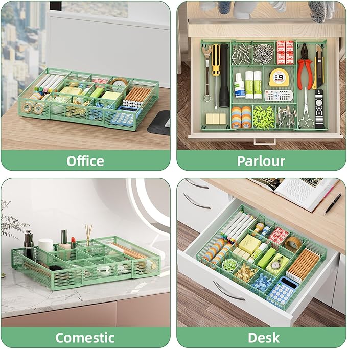 Expandable Desk Drawer Organizer, Expandable-Green