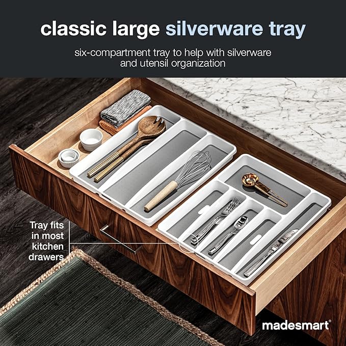 Madesmart Classic Large Silverware Tray, White, CLASSIC COLLECTION, BPA-Free