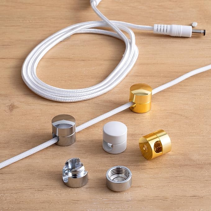 SmallCat 3 Sets Charger Holders for Cords, Adjustable Cable Anchor Holders, Adhesive Metal Cord Clips, Cable Management Wire Organizers for Desk, Office, Nightstand - Gold, White, Silver