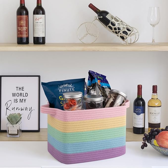 Storage Basket, Woven Baskets for Storage, Rainbow Pastel