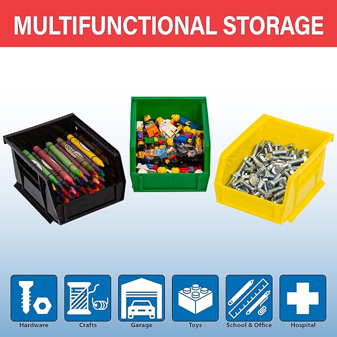 Akro-Mils 30210 AkroBins Plastic Storage Bins, Space-Saving Stackable Bins for Garage, Pantry, Craft Organization, 5" x 4" x 3", Black, 6-Pack