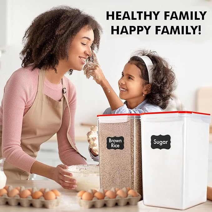 WHITE FEATHER SUPPLIES 2 PC [7 Qt / 6.5L / 220 Oz] Large Food Storage Containers with Lids Airtight - BPA Free Clear Plastic Kitchen and Pantry Storage Containers for Cereal, Flour, Sugar, Rice
