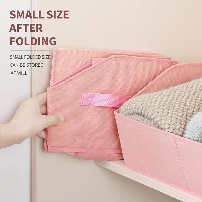 Homsorout Storage Bins for Shelves - Small Trapezoid Closet Shelf Organizer, Fabric Organization Bins with Handles, Storage Baskets for Clothes, Towel, Purse, 4 Pack, Pink
