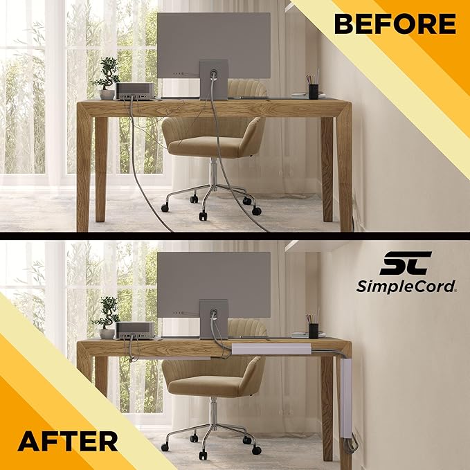 Simple Cord 5 Pack of 16-Inch J Channel Cable Management Under Desk - Easy to Install Adhesive Mount Cord Organizer for Desk, Home Office, No-Drill Wall Cable Organizer (White)