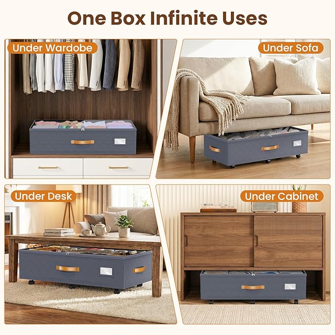 Budding Joy Under Bed Storage with Wheels 2Pack, Grey